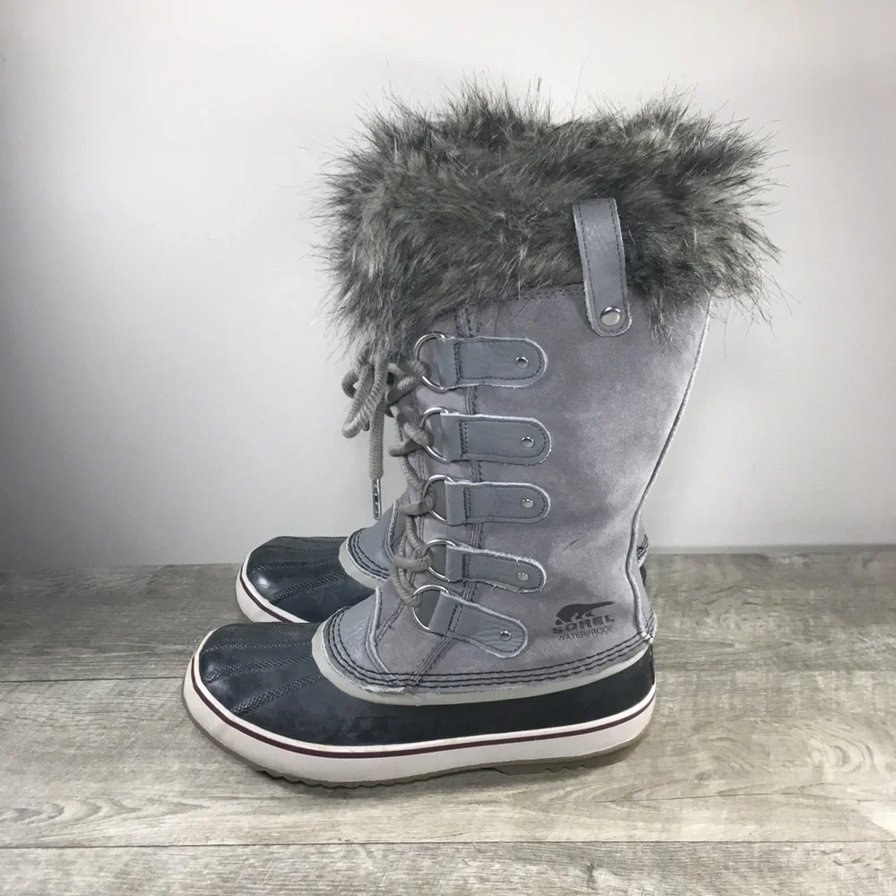 Womens Sorel Joan of Arctic Snow Gray Waterproof Leather Boots NL2429 Size 9.5